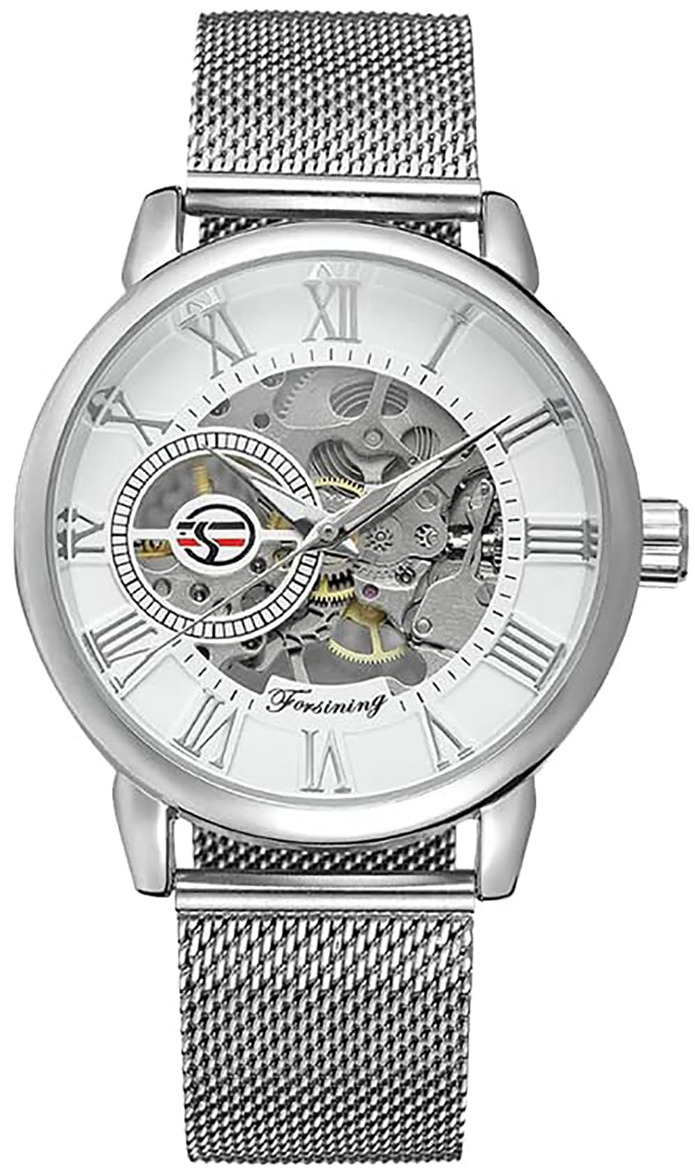 Gosasa Unique Mens Automatic Watch Transparent Watch Dial Hollow Skeleton Silver Tone Mesh Band Watch, Silver, Automatic Watch (B07CZP2969) Amazon Price History, Amazon Price Tracker