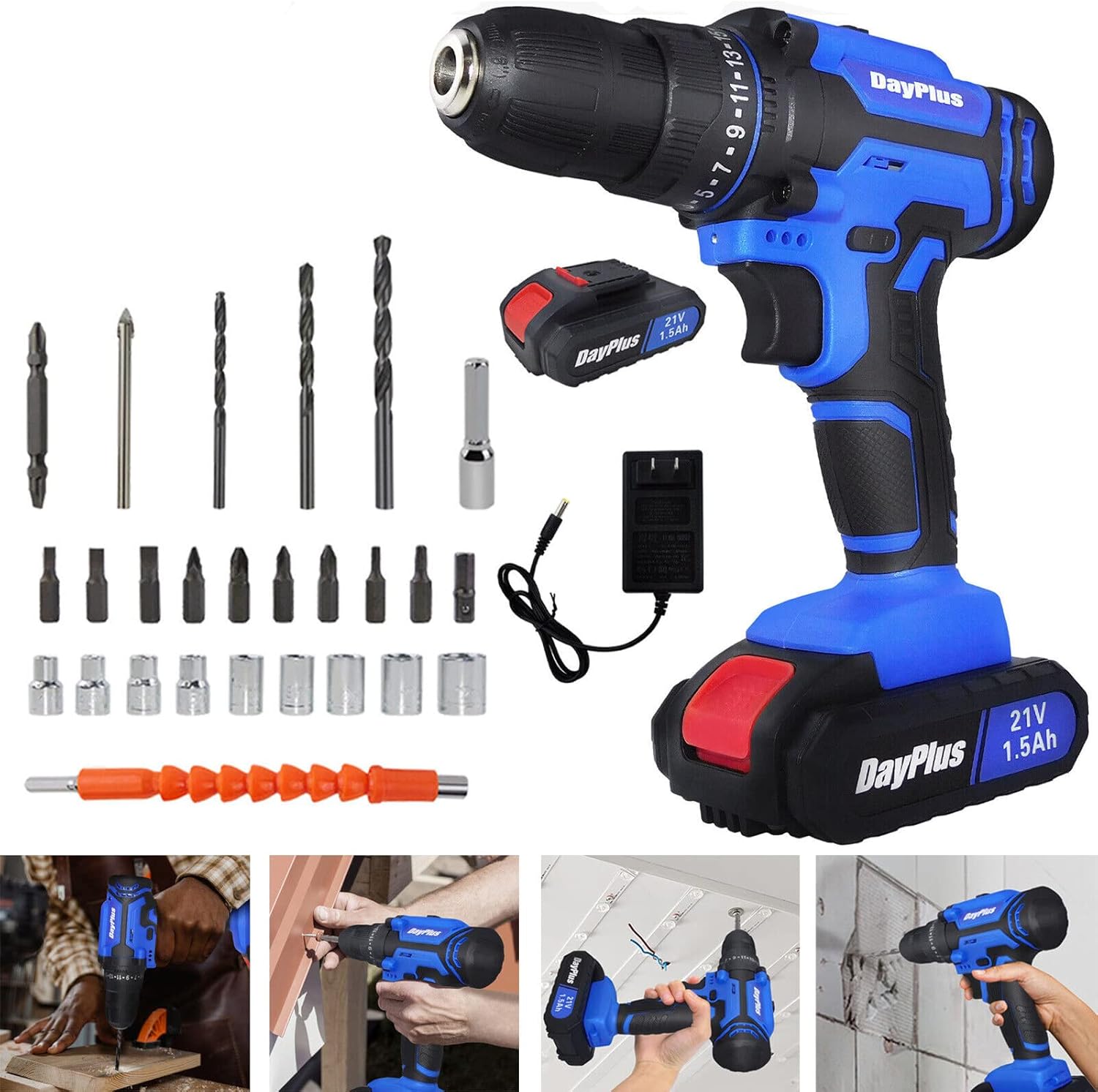 Taladro Atornillador Inalámbrico 21V AutoBaBa 45Nm con Batería y Cargador