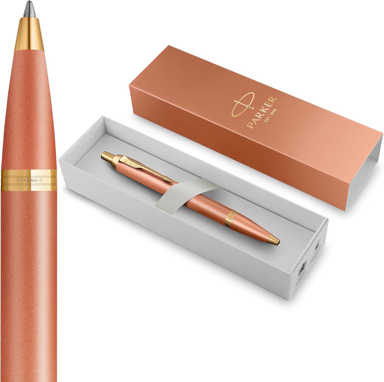 Stylo à bille Parker IM Writing Rituals | Orange édifiant avec dégradé | Finitions dorées | Pointe moyenne | Encre bleue | Coffret cadeau