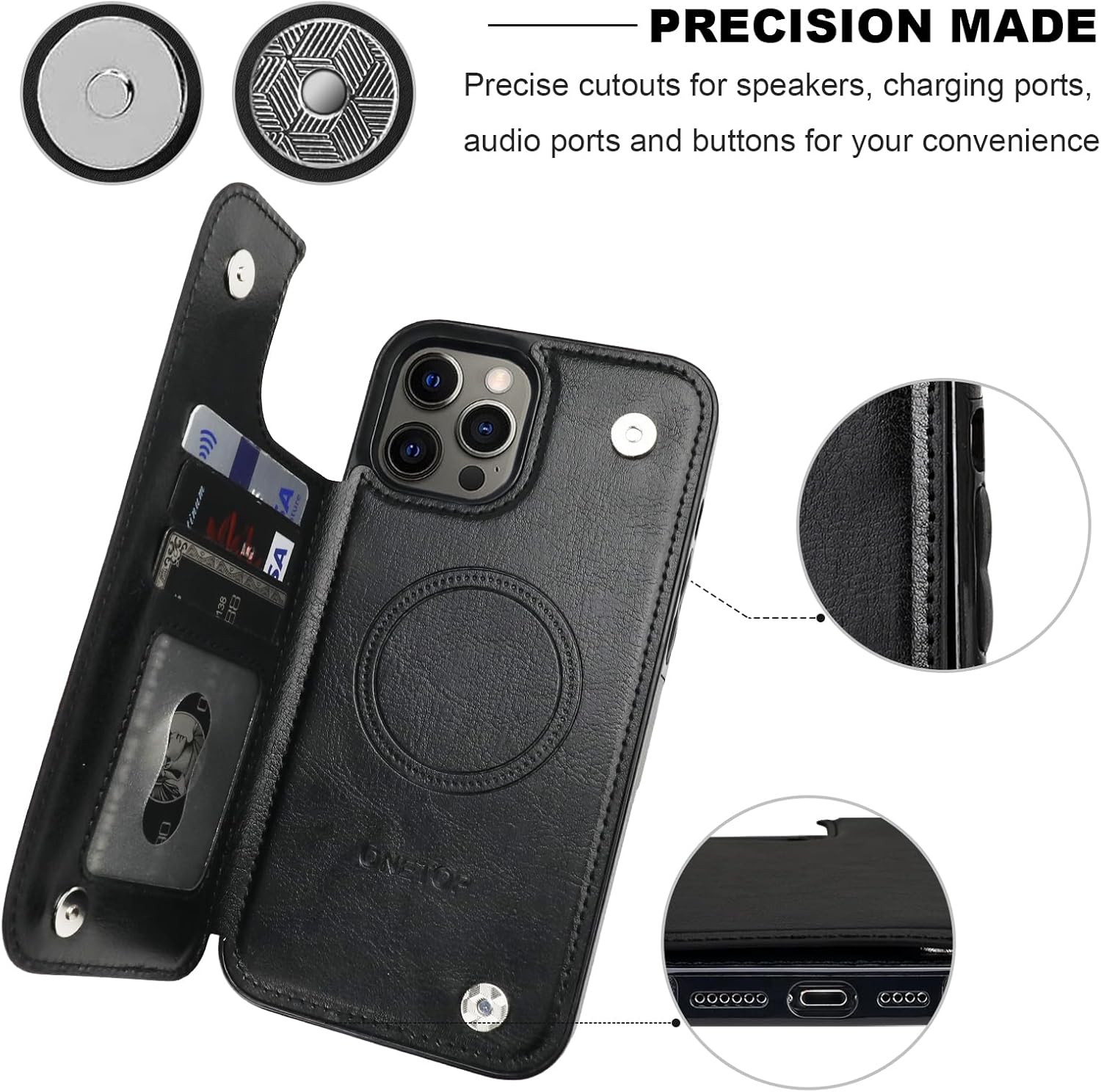 ONETOP Compatible with Magsafe for iPhone 12 Pro Max Wallet Case with Card Holder, PU Leather Kickstand RFID Blocking Case, Double Magnetic Clasp and Durable Shockproof Cover 6.7 Inch (Black) - Image 9