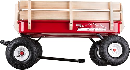 Miniatura 3 de Duncan Toys Mountain Wagon - Carro de tracción para niños con paneles de madera, neumáticos todo terreno, mango de agarre ancho, base de rueda