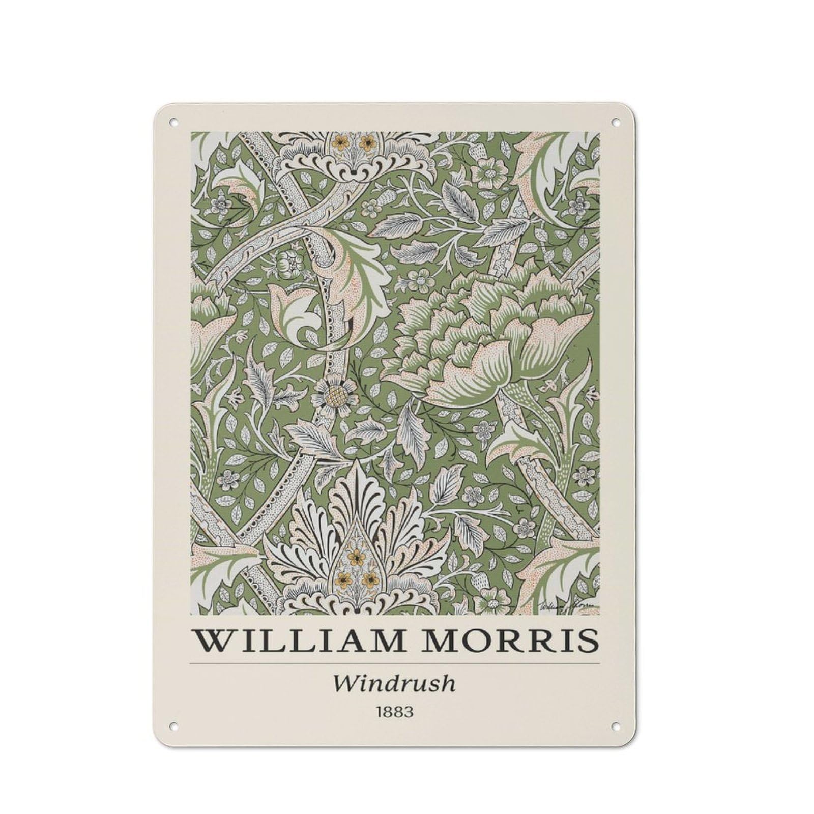 Junmoney Style-10 Retro Metal Wall Sign 40X30cm Featuring William Morris Windrush Floral Green For Pub Or Café, For Garage, Workshop And Man Cave Decoration