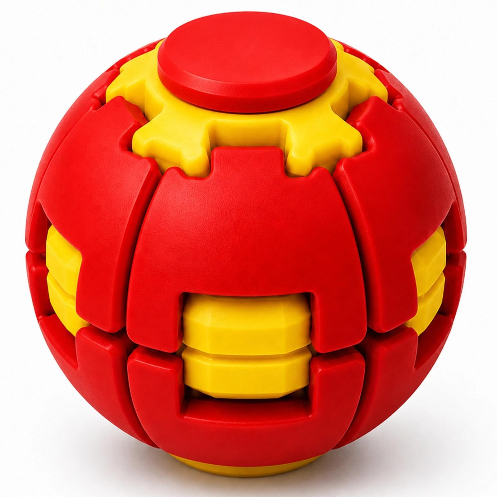 Red Fidget Ball Spinner Ball, 3D Printed Press to Spin & Rotate 2-in-1