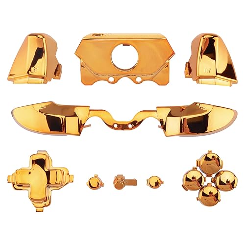 eXtremeRate LB RB LT RT Bumpers Triggers D-Pad ABXY Start Back Sync Buttons, Chrome Gold Full Set Buttons Repair Kits with Tools for Xbox One