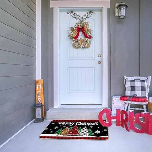 Miniatura 7 de Merry Christmas Doormat Buffalo Plaid Christmas Tree Welcome Door Mat Xmas Non Slip Entrance Mat Winter Holiday Floor Mat Rug for Front Porch
