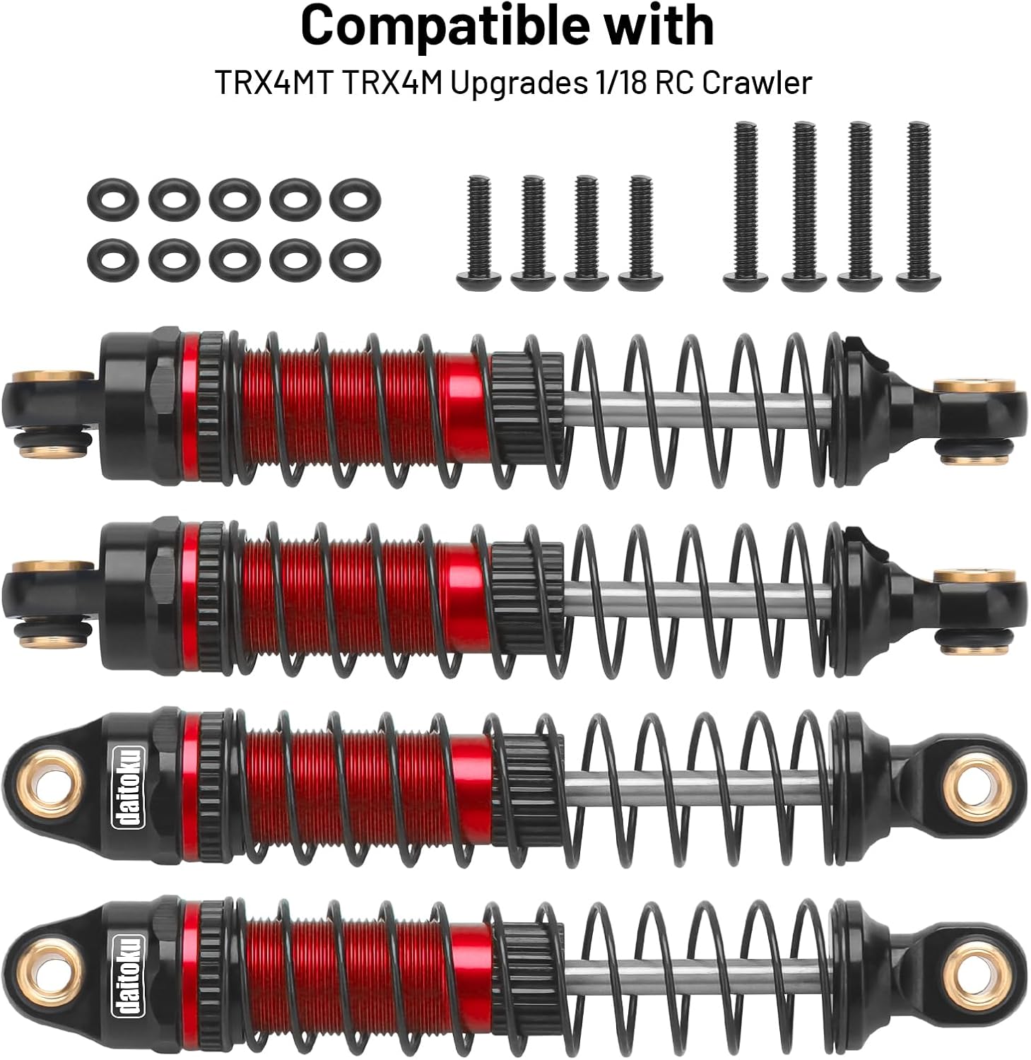 RC Car Shock Absorbers, daitoku 59MM Shock Absorber Long Threaded Oil Damper for TRX4MT 1/18 RC Crawler - Red