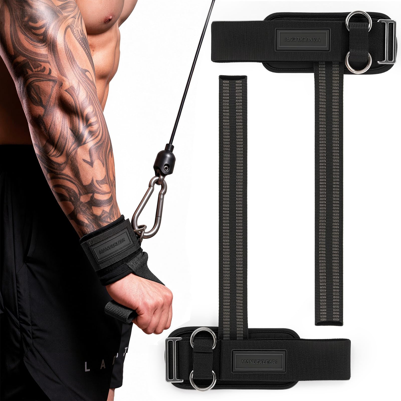 Buy MANUEKLEAR Non-Slip Wrist Straps for Weightlifting Deadlifting, Gym Lifting Straps with D Rings for Cable Machine Workout, 10mm Neoprene Padded Weight lifting Wrist Wraps for Men Women (Black, M (16.0–19.0 cm)) Online at Low Prices in India - Image 1
