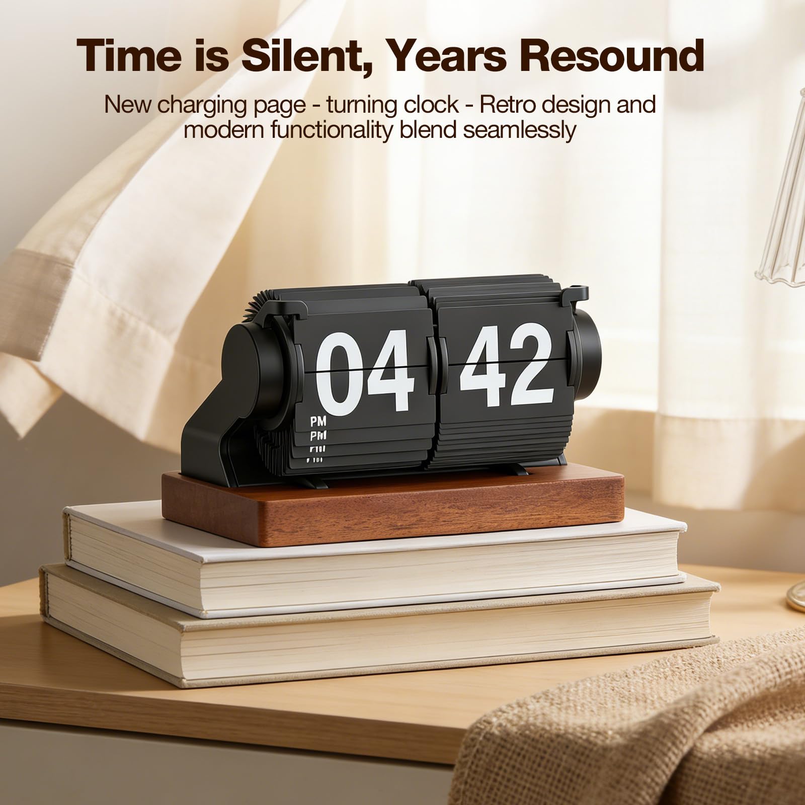 Reloj retro con tapa digital giratorio automático a pilas de madera para escritorio decoración hogar oficina