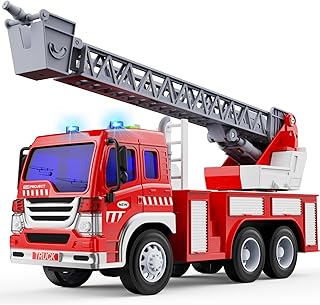 GizmoVine Toy Cars Friction Powered Fire Engine 1/16 Scale Construction Toy with Lights and Sounds for Boys and Girls (2019 Updated)