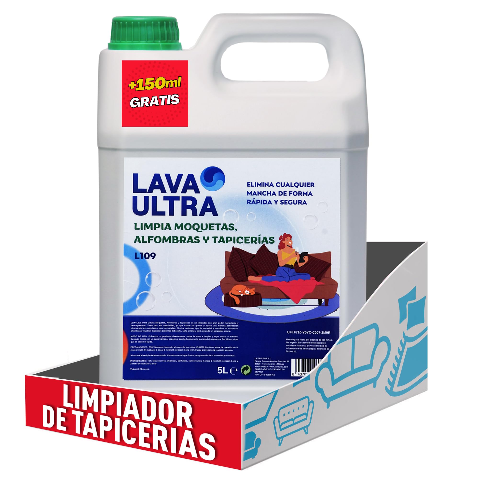 L109 5L Limpiador para Moquetas y Tapicerías, Limpiador para Alfombras, Sofás y Textiles en Spray, Eficaz Contra Manchas Difíciles (5 Litros)