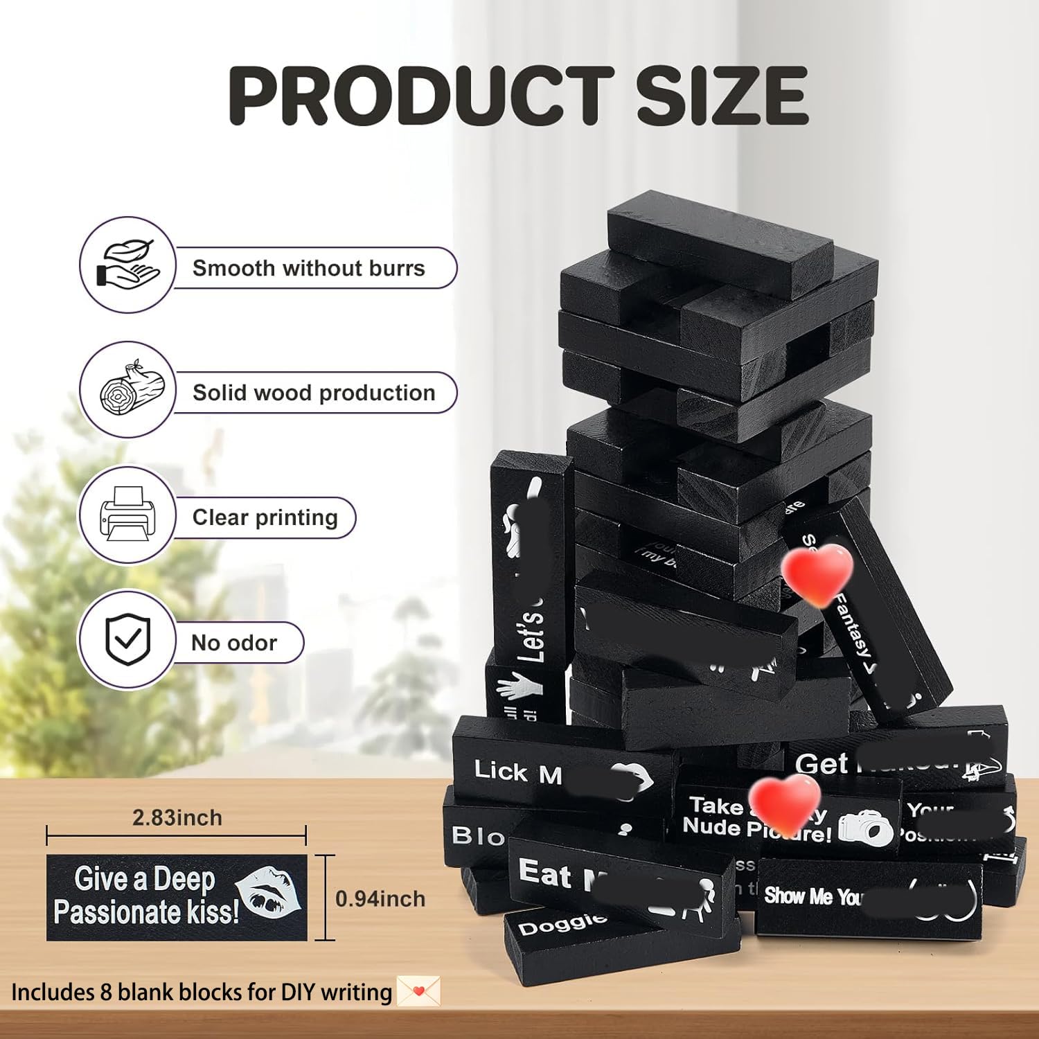 48 blocs de jeux de boissons pour adultes, jeu de couple Lust Tower pour adultes super coquins tour en bois empilable pour couples, idées de rendez-vous amoureux de la Saint-Valentin