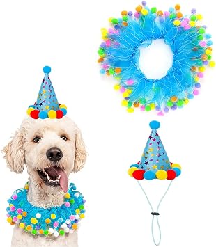 1PC Dog Birthday Costume - Blue Dog Cat Cute Colorful Fluffy Ball Dog with Birthday Patterns Boy Pet Tutu Collar Suit Pet Holiday Costume for Cats Small Medium Dogs