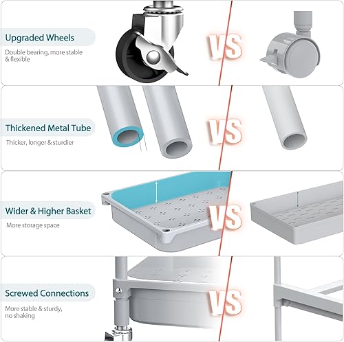 Miniatura 3 de SPACEKEEPER Carrito de almacenamiento rodante, carrito utilitario de 3 niveles, organización de cuarto de servicio, estantería móvil, organizador de