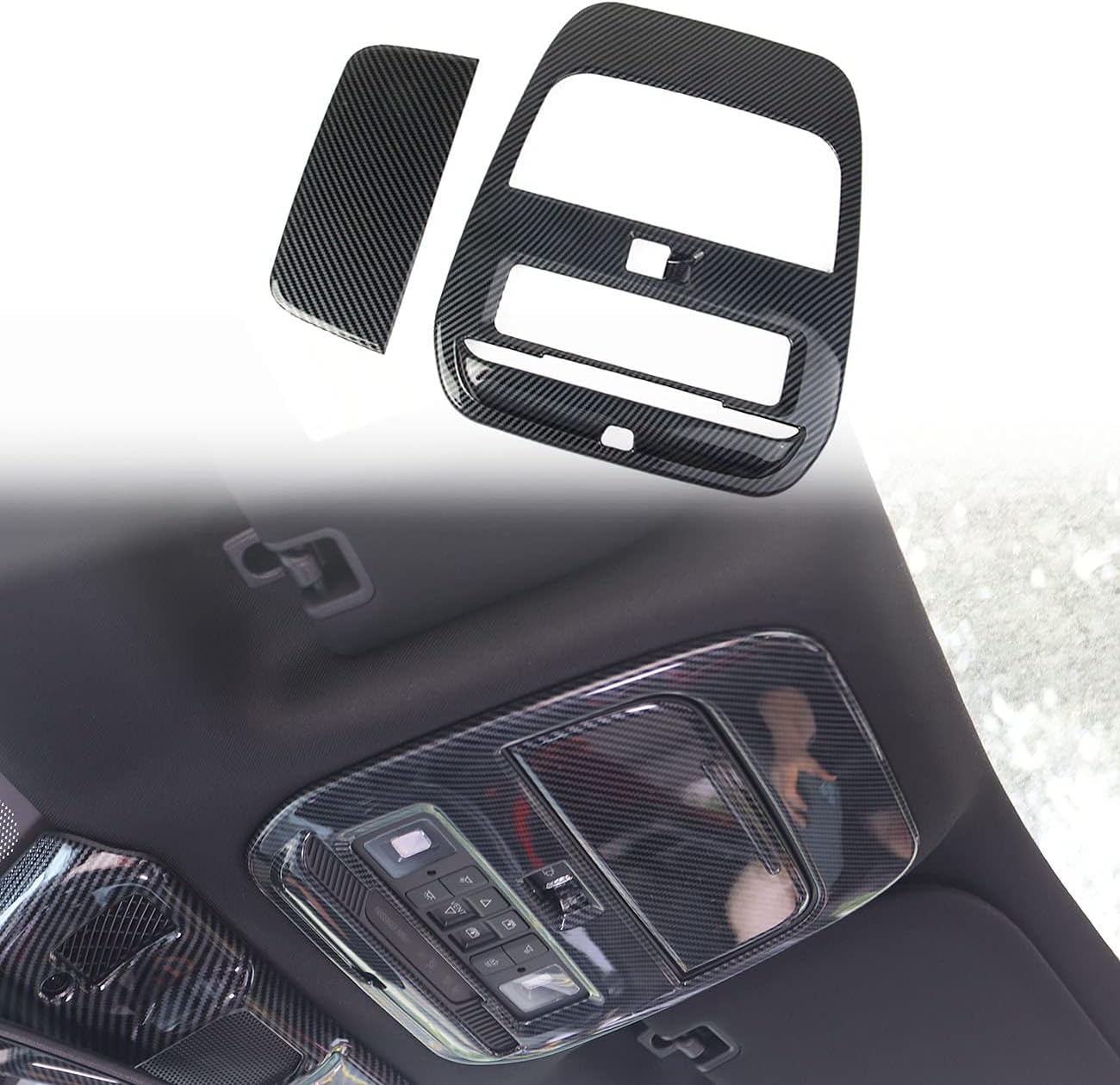 Carbon Fiber Roof Reading Light Lamp Cover Trim Kit Interior Accessories for Ford F150 2021+