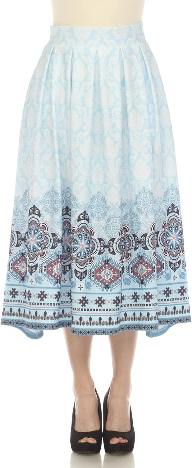 white mark Women's Pleated Skirt with Border Prints