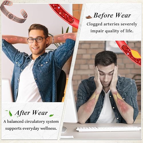 Miniatura 5 de Vicmag Pulsera de cobre para hombres 9X fuerza magnética 99% cobre puro con 5000 imanes Gauss, caja de regalo del árbol de la vida ajustable (árbol