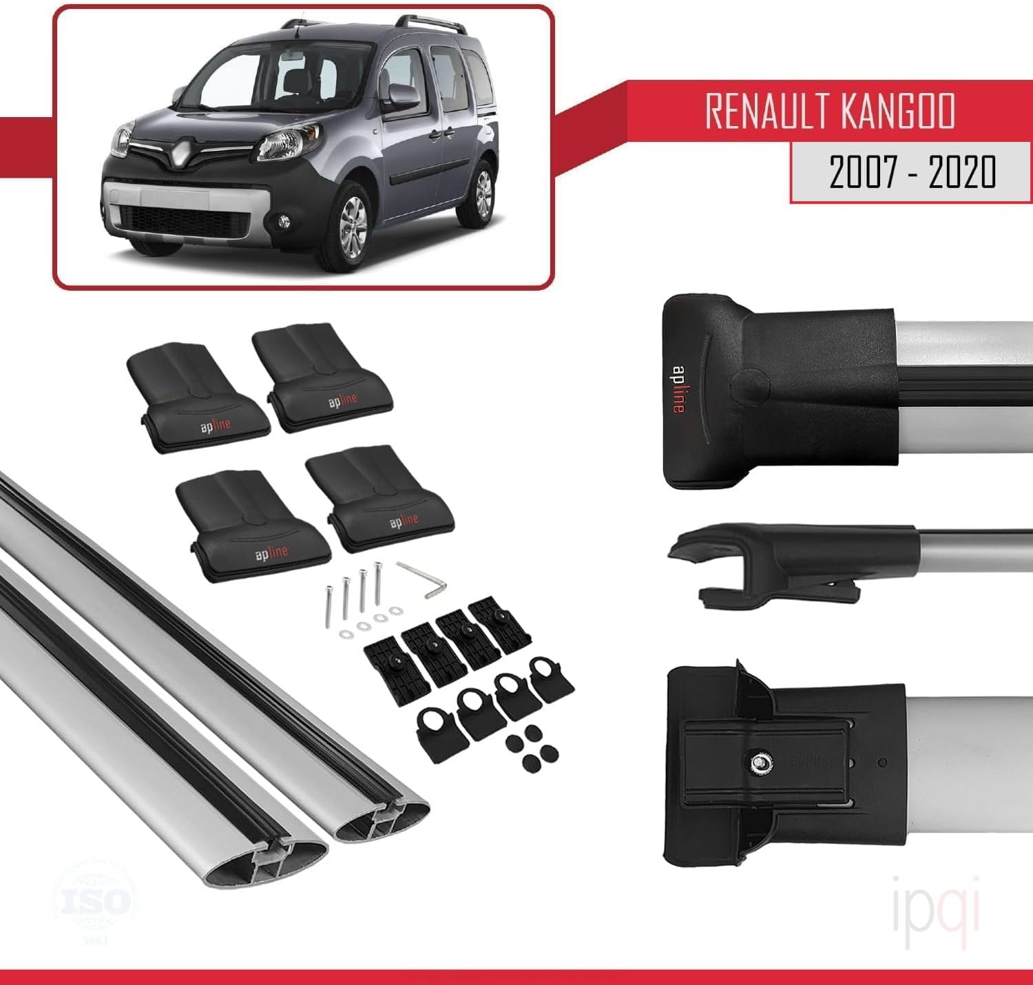 RE&AR Tuning Cross Bar for Renault Kangoo 2008-2020 Roof Racks Aluminium Gray