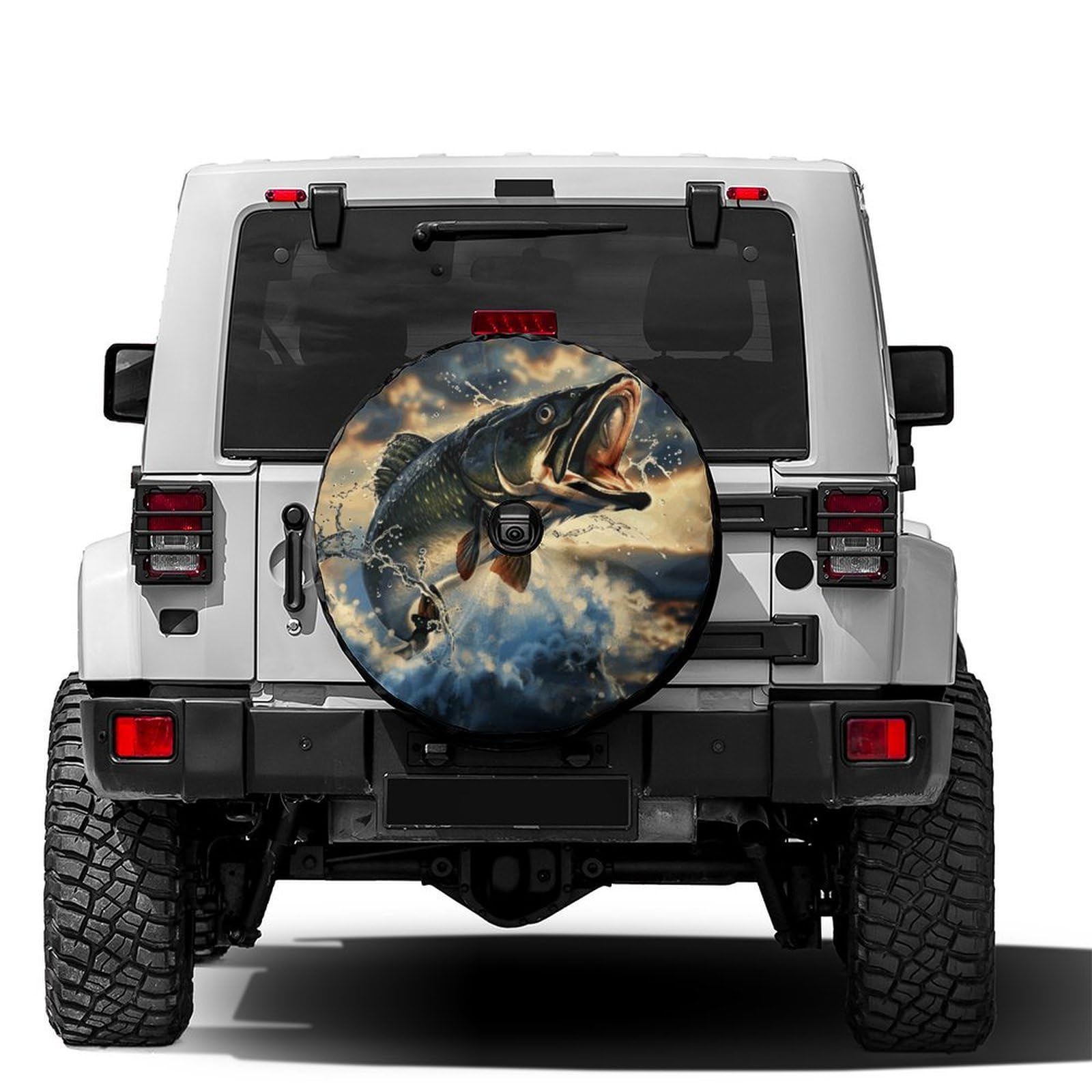 Dujiea Military Tactical Star Spare Tire Cover with Backup Camera Hole, Universal Wheel Tire Cover Tire Protectors for Jeep Trailer RV Van SUV Truck Camper and Many Vehicle 17inch — view 10