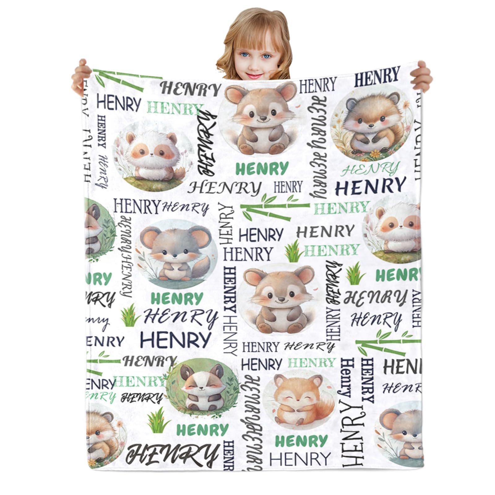 Urijk Personalised Baby Blankets,Custom Blankets with Name for Baby Boys Girls,Name Throw Blanket for Newborn Toddler,Personalised Gifts for Birthday Baby Shower (Animal A) — image 1