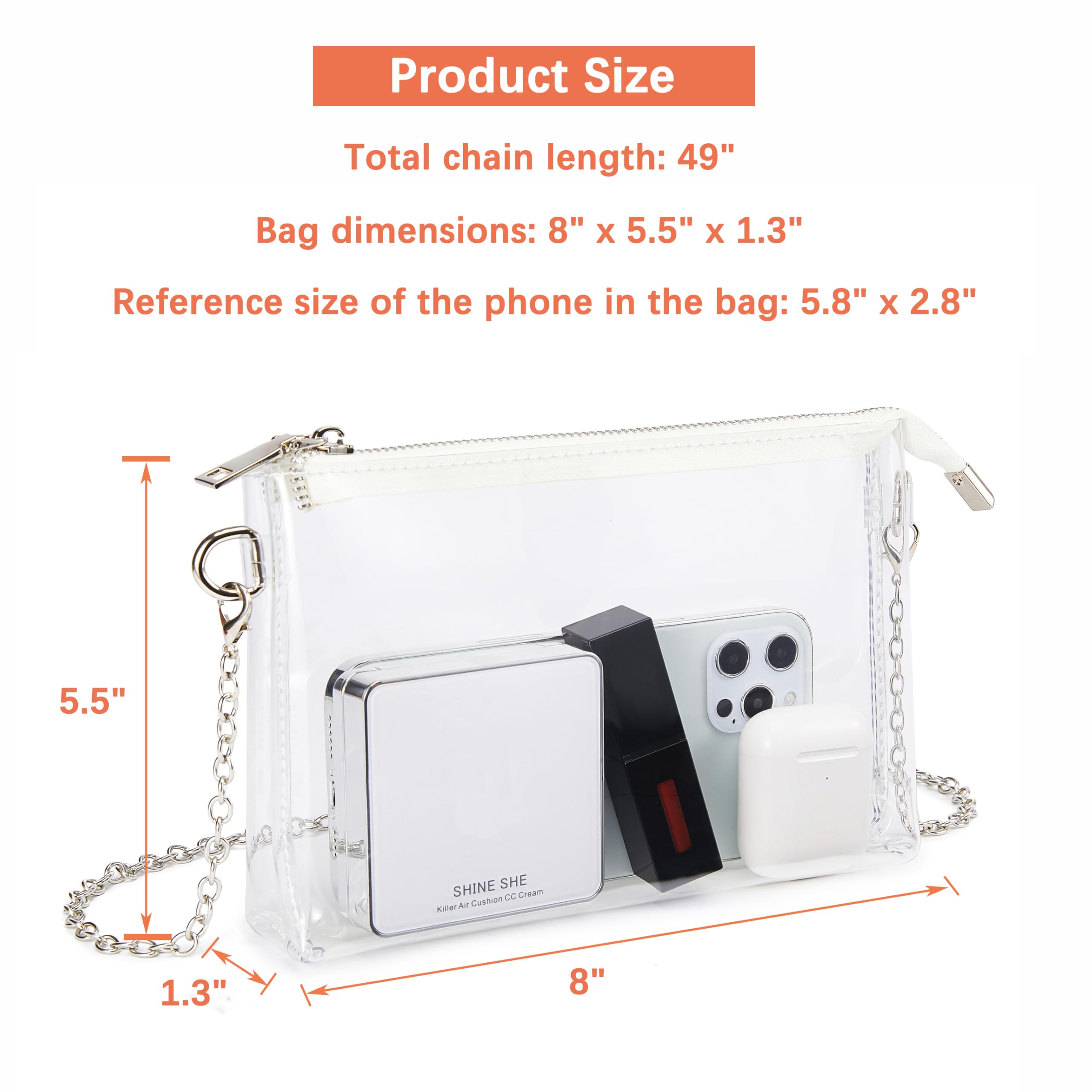 Bolsa transparente aprobada para estadios: ideal para controles de seguridad rápidos, bolso pequeño transparente para mujer, plateado (C02-Silver) 3