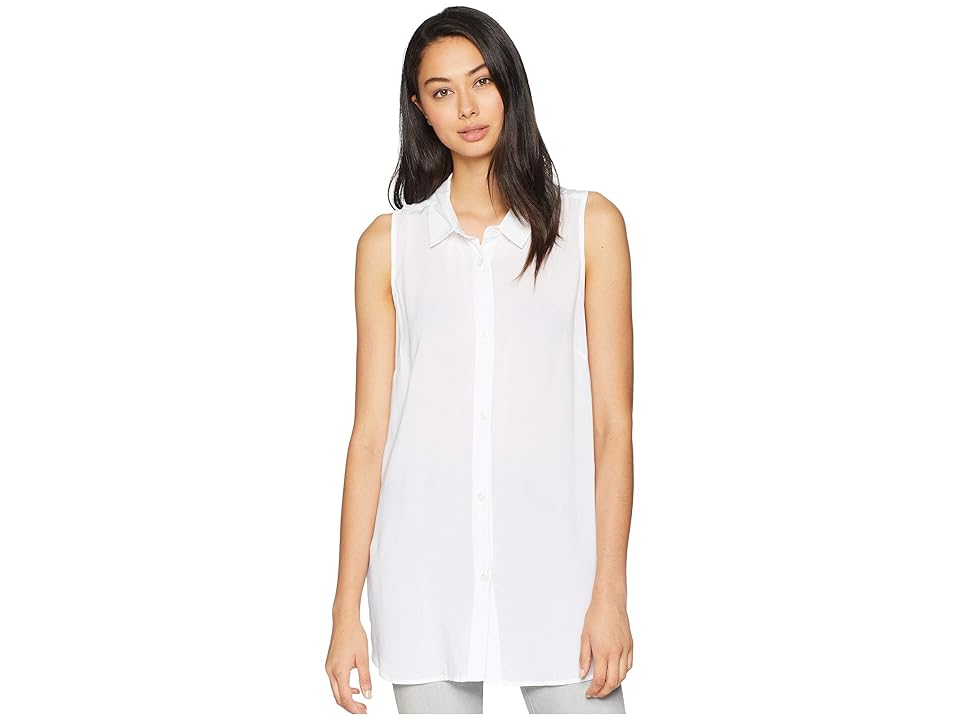 

BCBGeneration Back Lace-Up Button Down Tank (Optic White) Women's Sleeveless