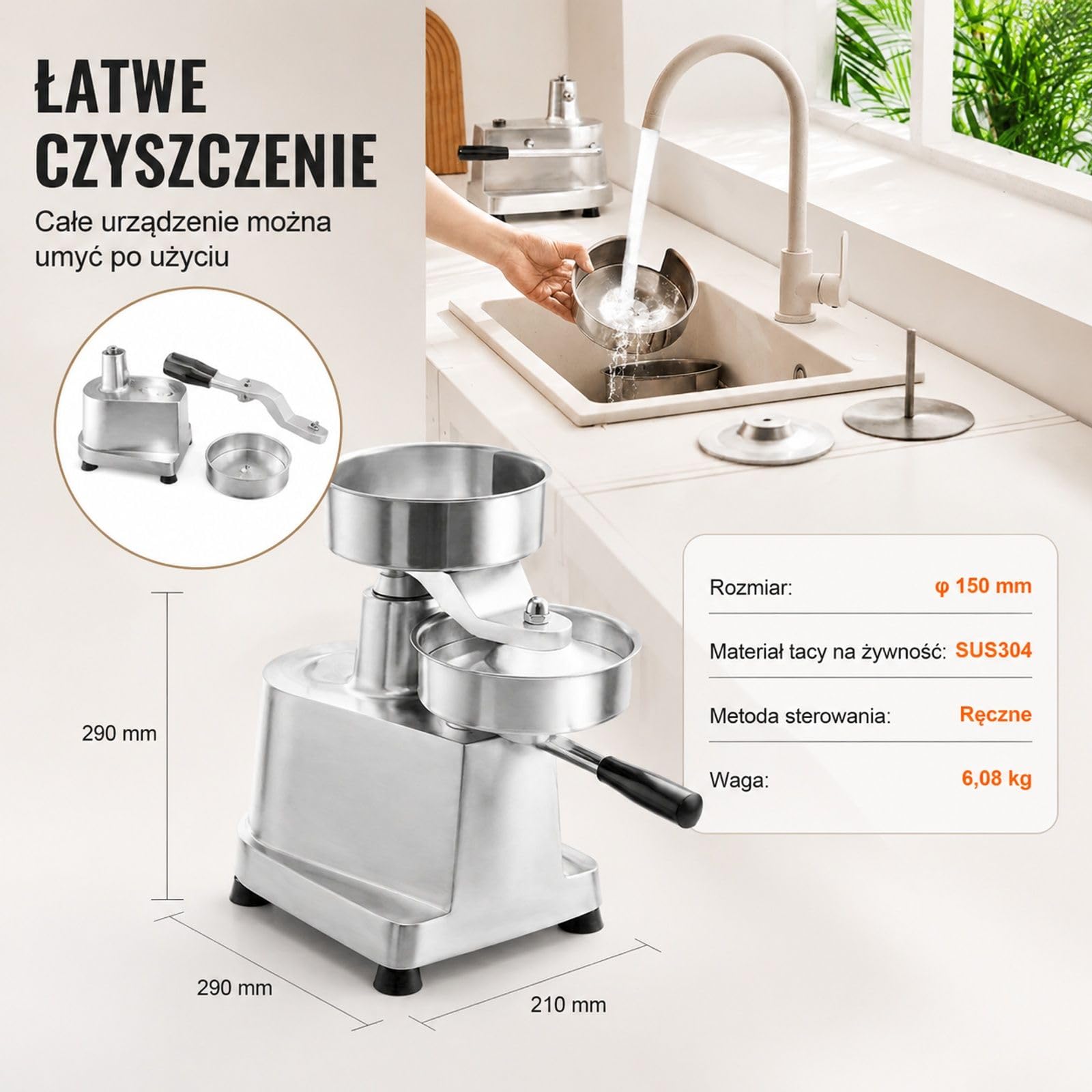 Ręczna prasa do burgerów z misą, metalowa forma do kotletów z 1000 arkuszami papieru do kuchni i cateringu