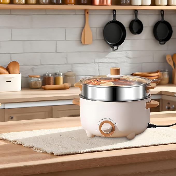 Olla Eléctrica de Cocción 2.5 L con Vaporera, 800W, Antiadherente, Blanca miniatura 4