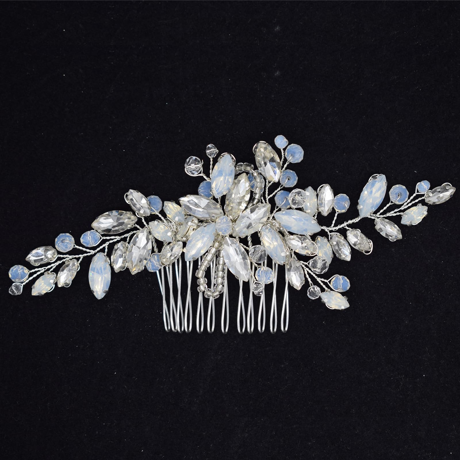 Accessori per capelli da sposa, fanvoes, pettine per capelli da sposa, in argento, vintage, con clip a pettine, gioielli fatti a mano, colore: azzurro opale per donne, ragazze e damigelle d'onore