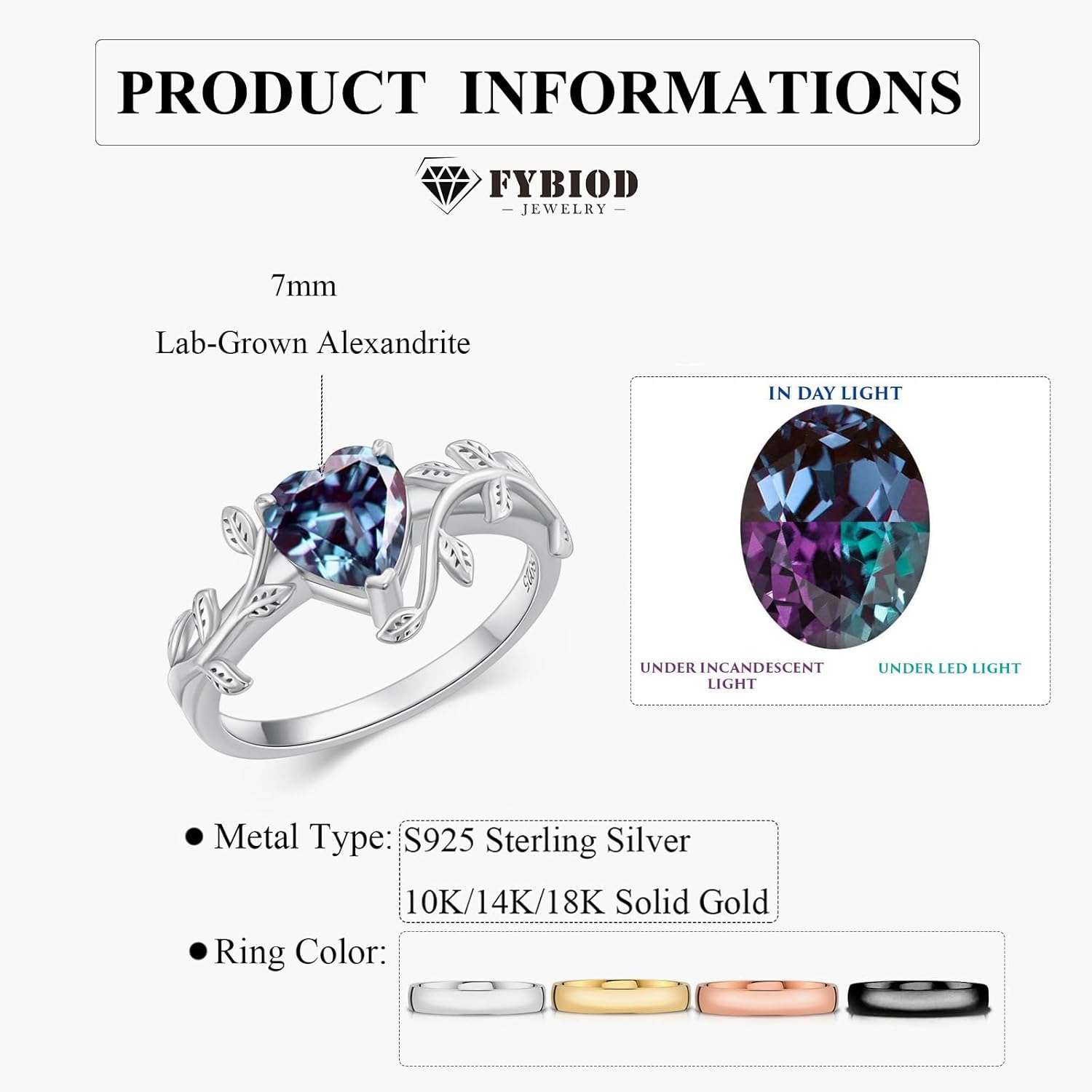 10K 14K 18K Gold Heart Gemstone Leaf Rings for Women 7MM(1.25CT) Gemstone Art Deco Inspired Branch Leaf Ring Promise Statement Engagement Anniversary Ring Unique Heart Ring for Her