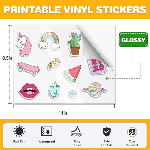 Miniatura 3 de 60 piezas de papel adhesivo de vinilo blanco brillante imprimible, papel adhesivo para impresora de inyección de tinta e impresora láser, hojas