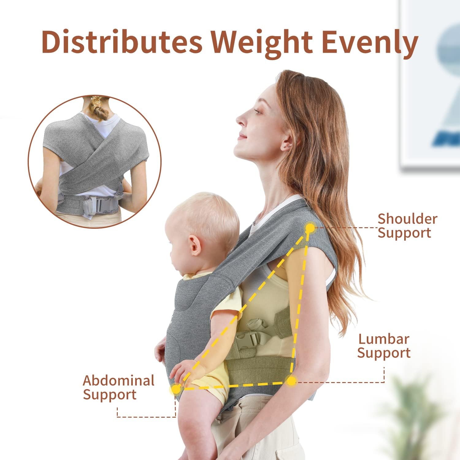 Babytrage für Neugeborene ab Geburt, MOMTORY Komfortabler Hüftsitz für Baby(3-12kg), Ergonomischer Tragetuch Neugeborenes bis Kleinkind mit Klettverschluss, Leicht Verstellbare Hüfttrage - Hellgrau