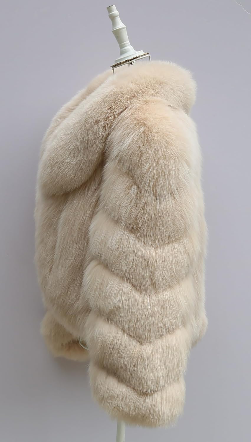 Genuine Real Fox Fur Jacket Women Winter Warm Natural Fox Fur Turn-Down Collar Cropped Coat - Image 8