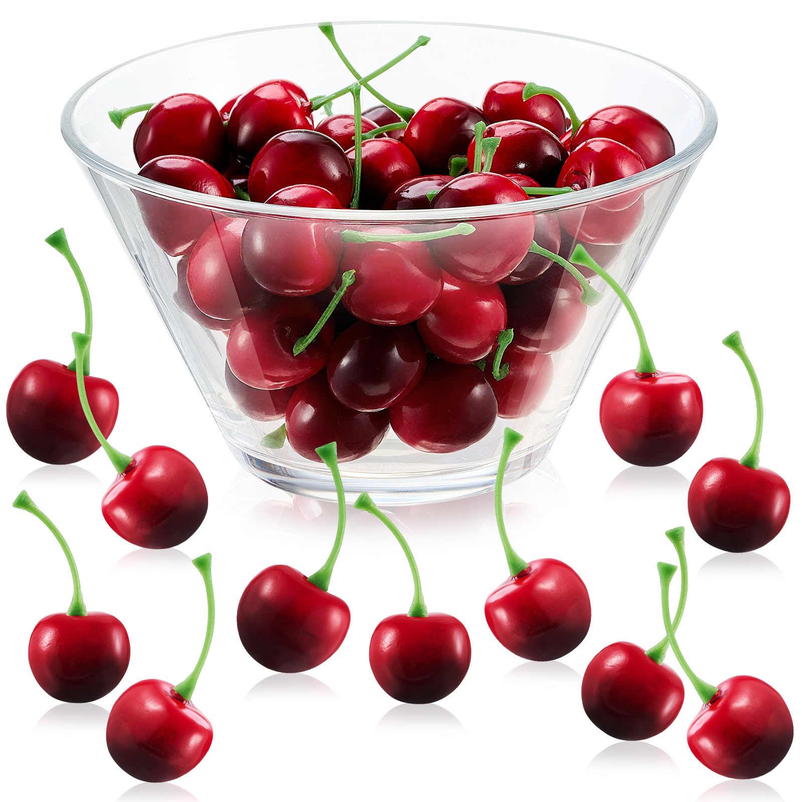 Realistic Fake Cherries - 50 Pcs for Christmas Decor -11 Realistic Fake Cherries - 50 Pcs for Christmas Decor -11