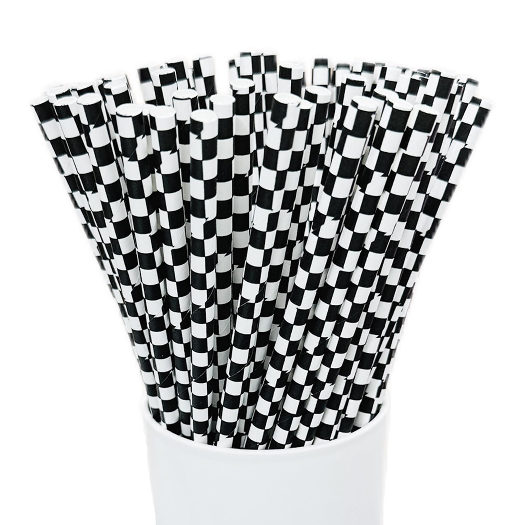 100Pcs Black and White Checkered Paper Straws Race Car Theme Drinking Straws Disposable Drinking Straw for Birthday Baby Shower Theme Party Supplies
