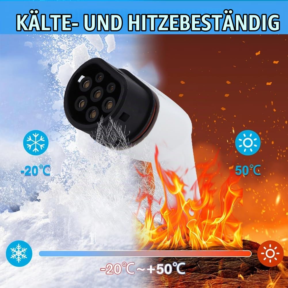 Elektroauto Ladegerät Adapter, IEC 62196 Elektroauto Typ 2 Stecker, EV-Ladegerät Weiblich Stecker, 3-Phase 32A 22 kW Charger Ladestecker, für Elektrofahrzeuge E-Auto Motorräder E-Bikes