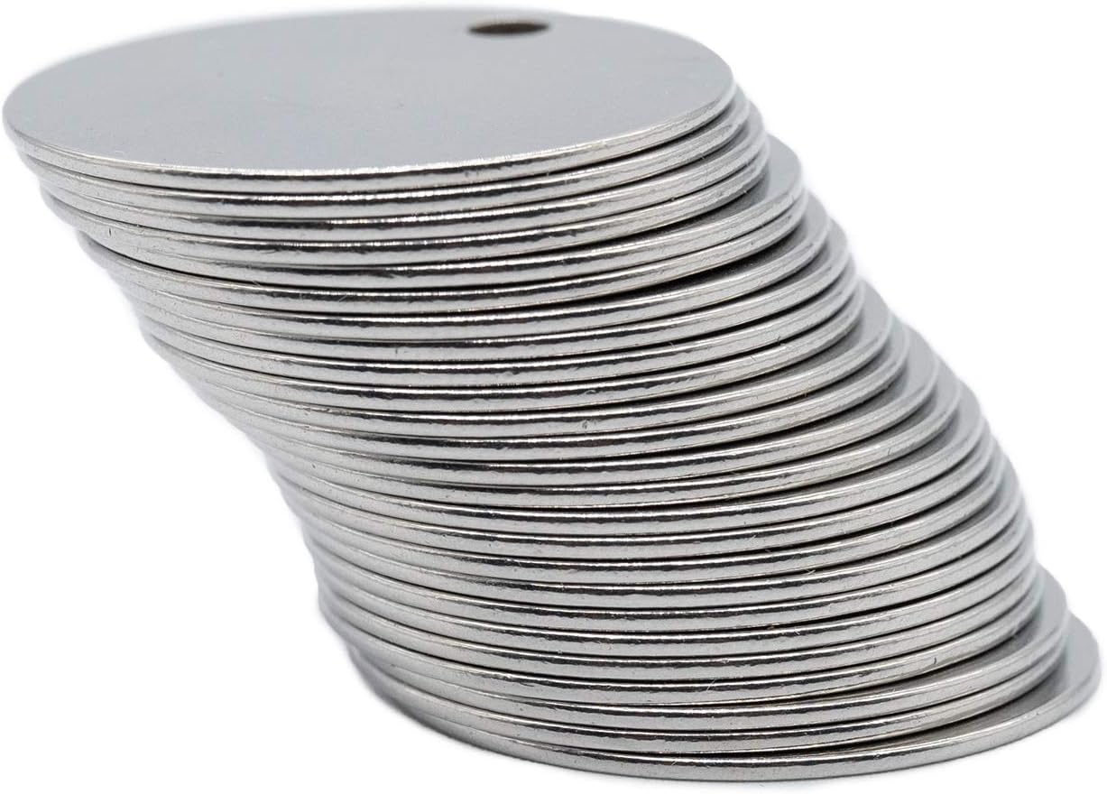 1.18 inch Round Stamping Blanks with Hole Stainless Steel Blank Tags 25 Pack