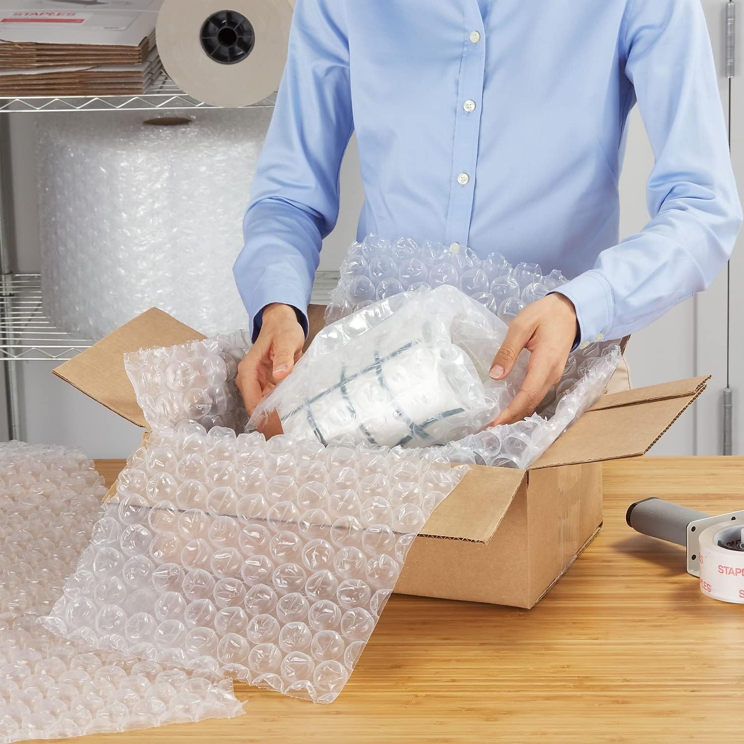 Staples Heavy‑Duty Bubble Cushioning Roll, 1/2” Large Bubble, 12” x 65’, High‑Impact Protection for Fragile Shipping Items