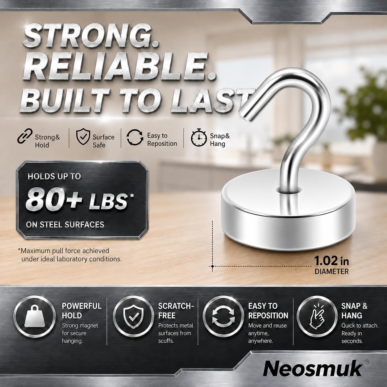 Neosmuk Magnetic Hooks - 6 Pack Heavy Duty -6