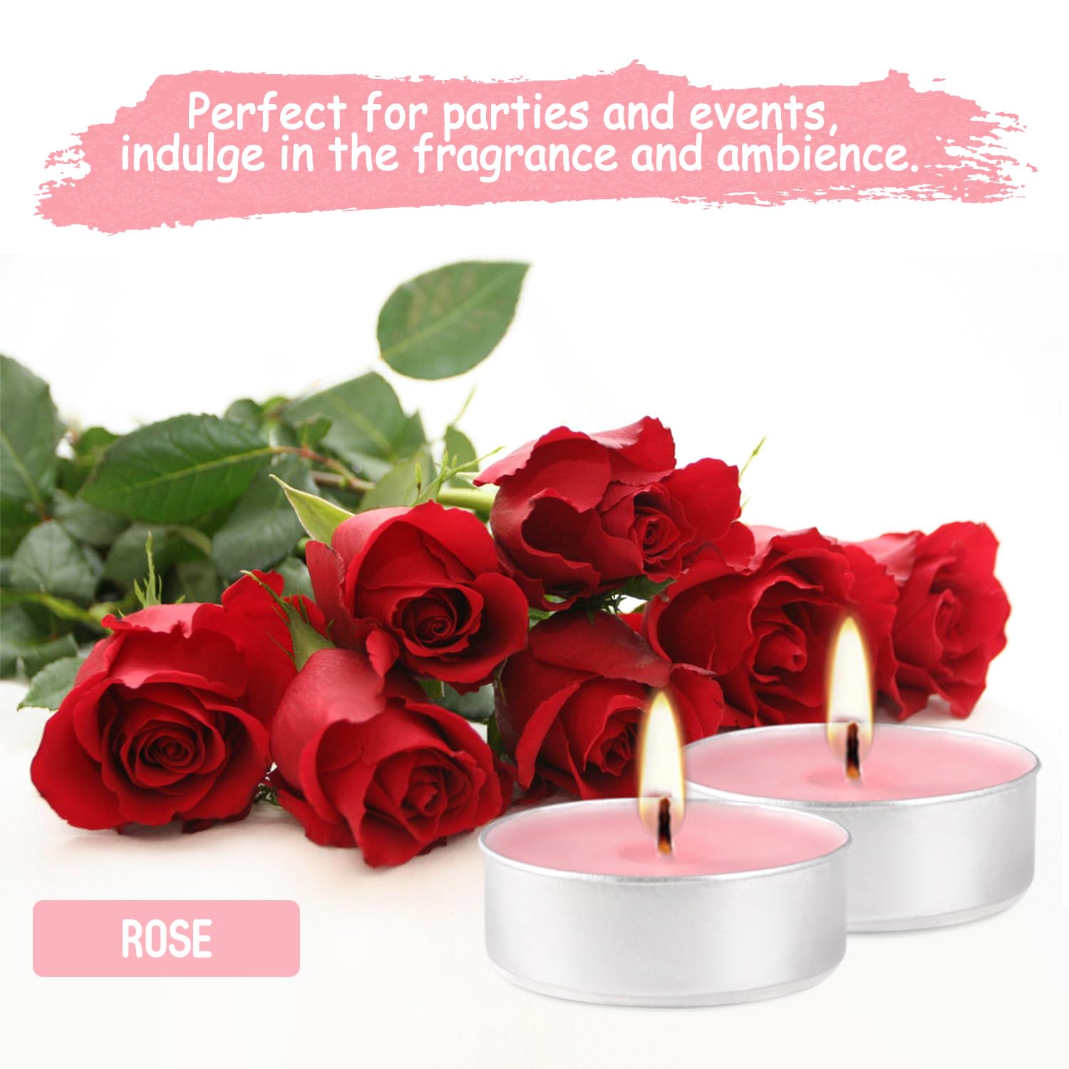 Candele profumate alla rosa rosa, confezione da 100 candele votive, senza fumo, set regalo per San Valentino, vacanze, matrimoni e casa, 4 ore