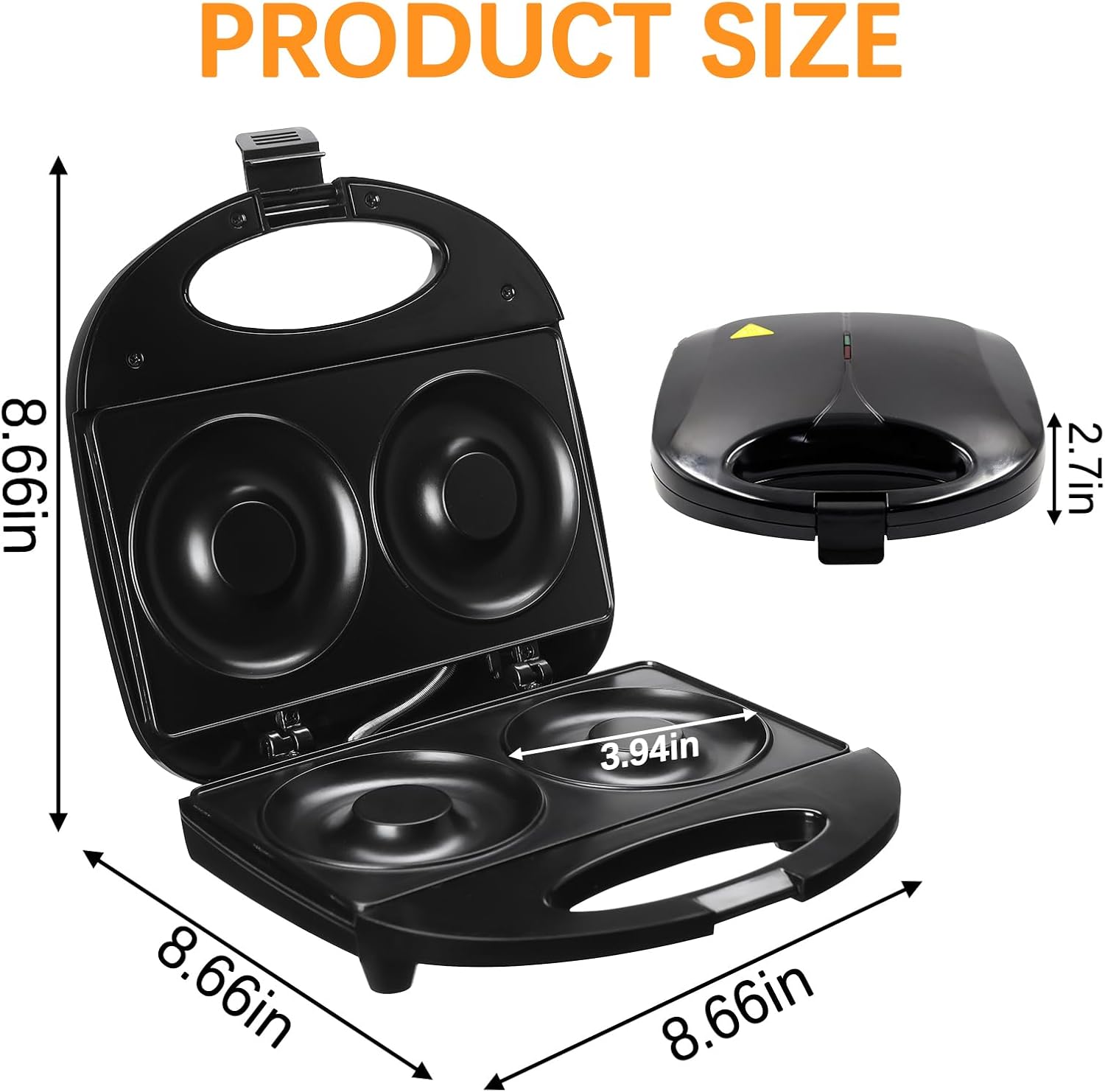 Donut Maker，Mini donut machine，Mini Donut Maker Machine Doughnut Maker,2 Extra Large 4-inch Donuts,Non-stick,anti-scalding,Easy To Use and Clean,Perfect for Making Donuts with The Family.