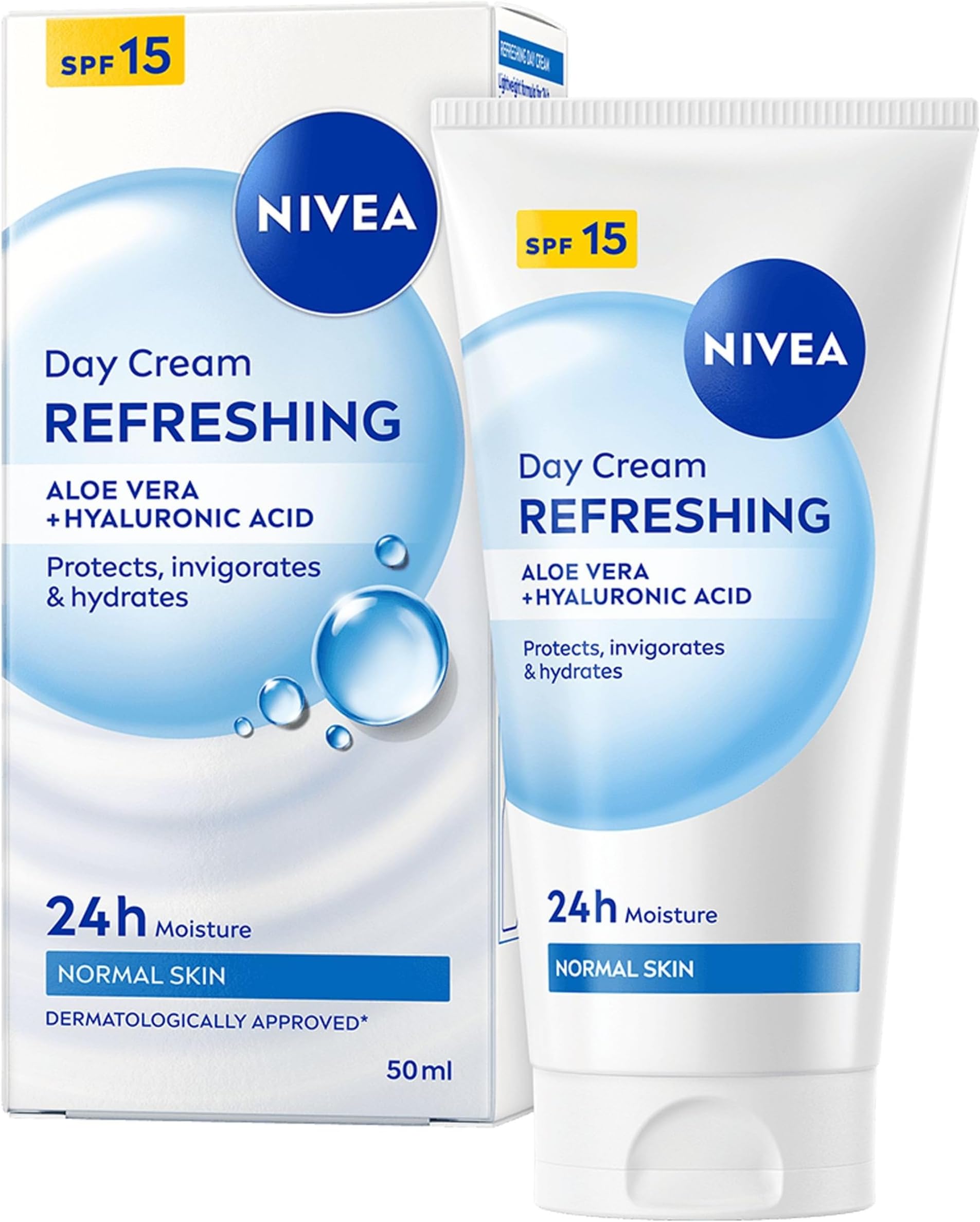Refreshing Day Face Cream SPF 15 (50ml), Hydrating Face Moisturiser with Aloe Vera and Hyaluronic Acid, Moisturiser with SPF for Normal Skin