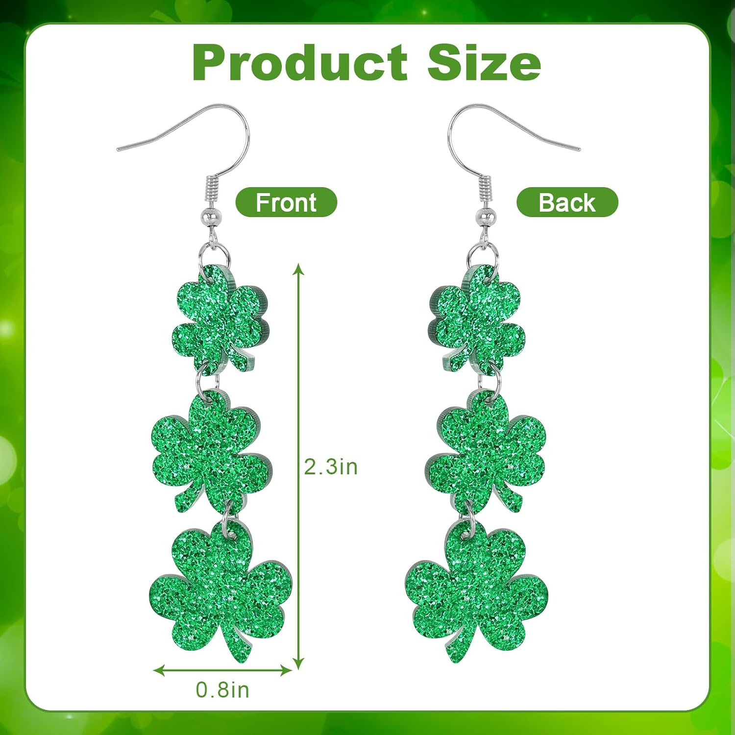St Patrick’s Day Earrings, Shamrock Dangle Earrings, St Patrick’s Day Clover Hat Drop Earrings for Women St Patrick Party Accessories Decoration - Image 2