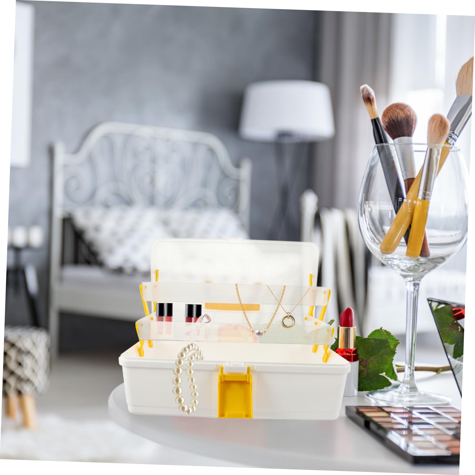 Healeved Aufbewahrungsbox für Haarspangen aus Kunststoff Gelb Organizer für Kopfbedeckungen und Snacks Modisch und Praktisch Einfache Aufbewahrung Geeignet für Mädchen und Frauen Reisen