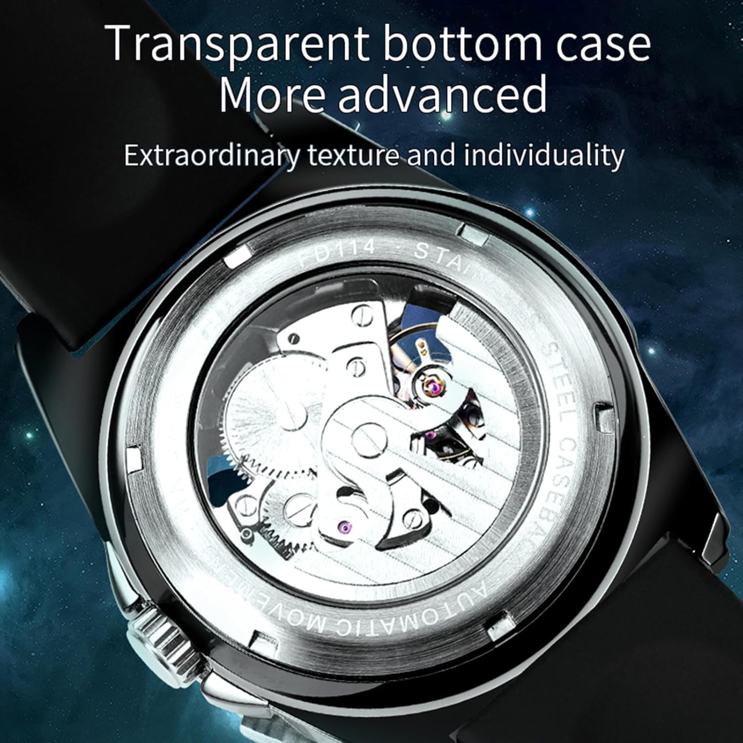 FIDI Automatic Mechanical Skeleton Watch for Men – 3ATM Waterproof, Self-Winding with Luminous Hands & Skeleton Dial, Durable Silicone Strap for Sport & Casual Wear - Image 7