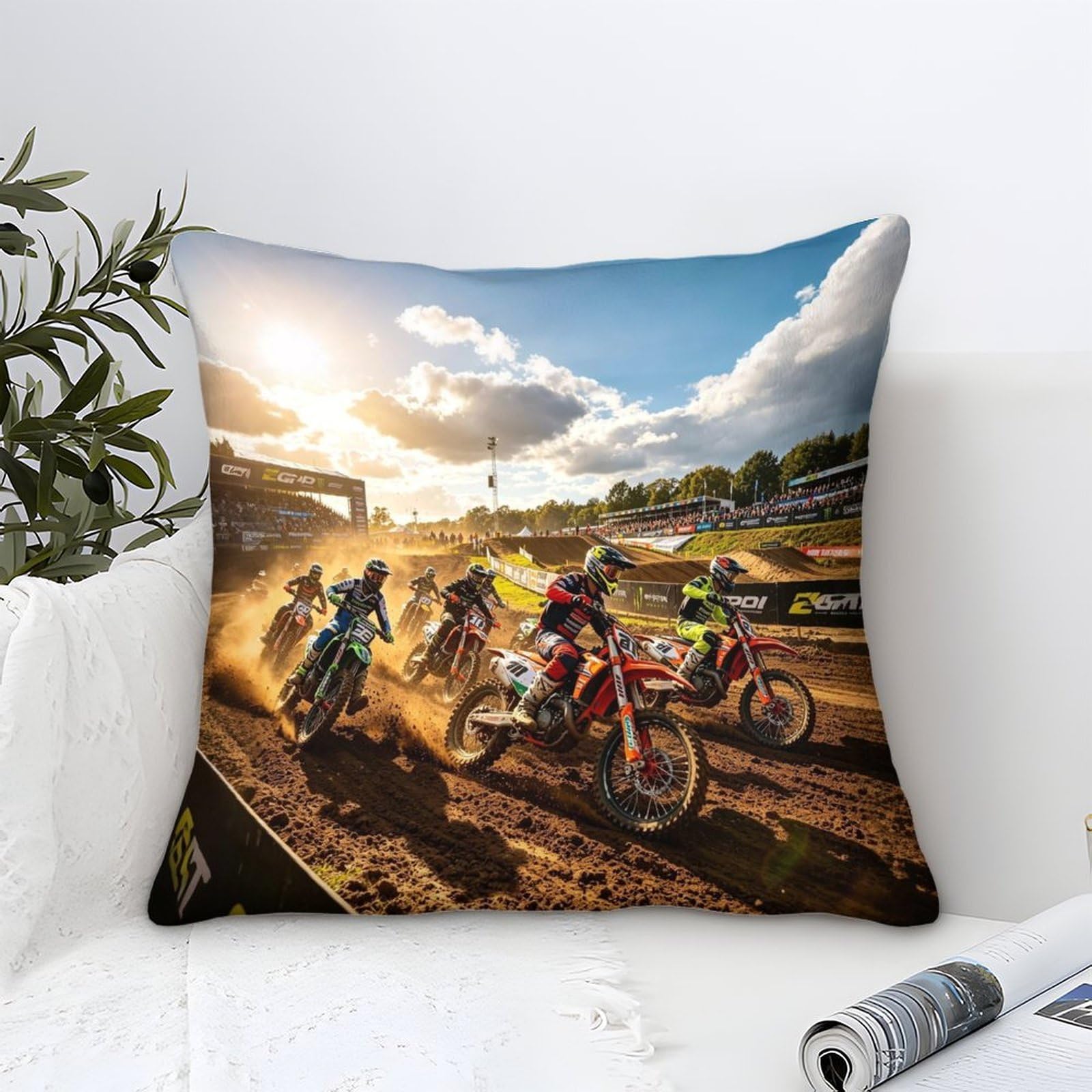 3U6C4M9K Dirt Bike Cushion Cover Throw Pillow Covers, Motorcycle Race Pillow Case for Men Women Decorative Home Sofa Chair Couch 45x45cm