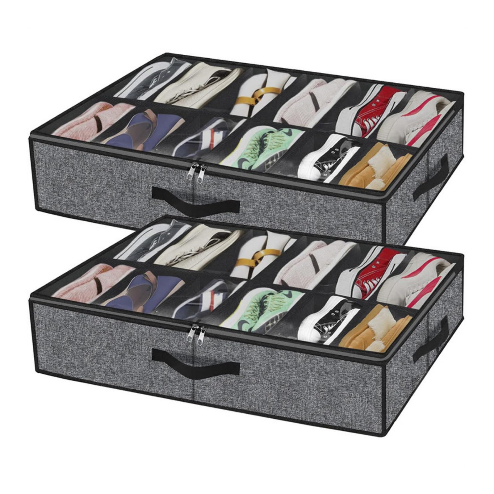 Organizer per scarpe sotto il letto, confezione da 2, per 24 paia, grande scatola per scarpe sotto il letto, organizer trasparente pieghevole per scarpe sotto il letto