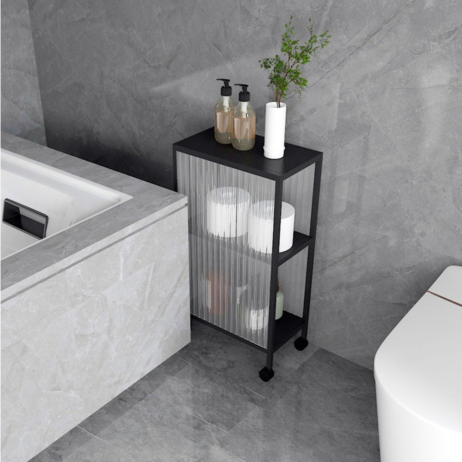 Carrito rodante Delgado - Estantería Estrecha de 3 Niveles con Ruedas, Estante de Almacenamiento de Metal para baño y Cocina, Estante Abierto para Espacios reducidos (Negro, 35x25x