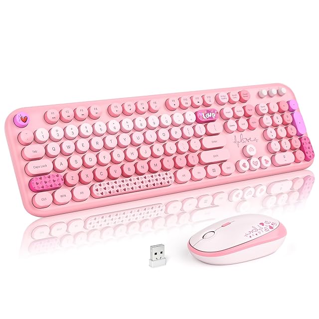 MOFII Wireless Keyboard and Mouse Combo 2 4GHz Retro Typewriter Keyboard Full Size Quiet Click Mouse for PC