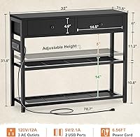 Vista 3 de Ecoprsio Entryway Table with Outlets and USB Ports, Console Table with 2 Drawers, Small Sofa Table with Storage Shelves for Living Room, Couch, Negro
