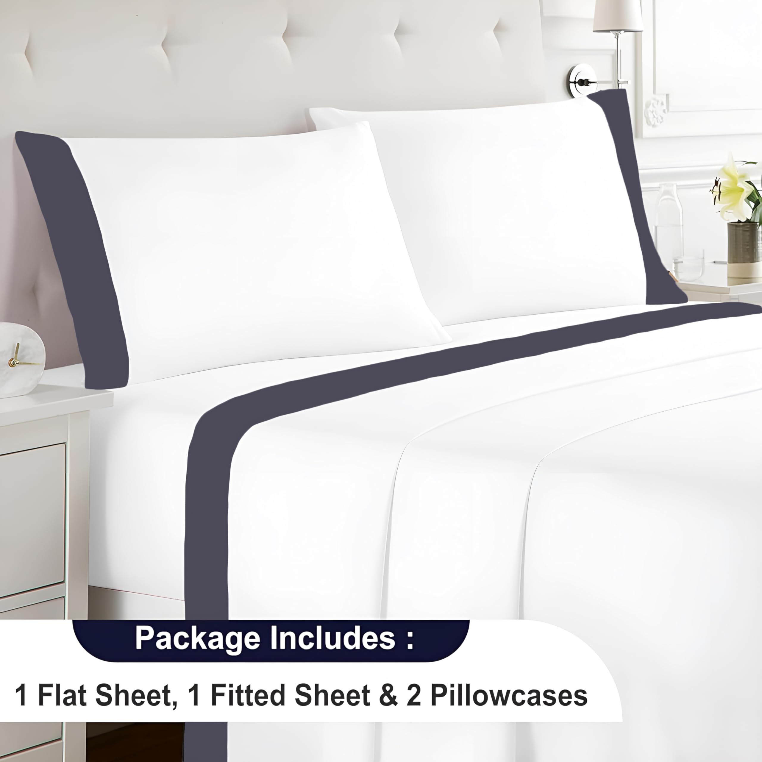 SGI bedding Hudson Hotel Collection 4 Piece Egyptian Cotton Sheets King Size - 600 Thread Count, 15